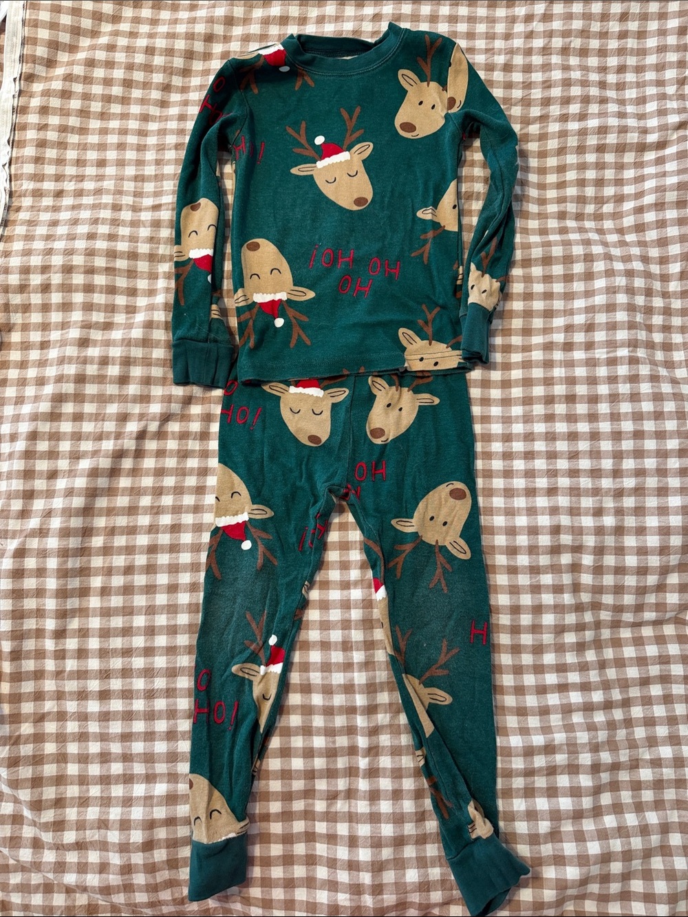 Carter's Green Reindeer Print Pajama Set with Red Accents